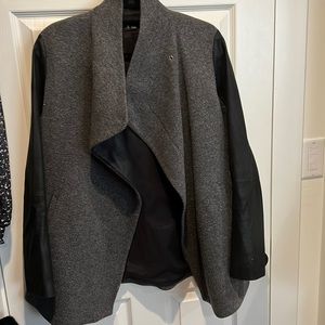 Theory Grey Wool Jacket with Faux Leather Sleeves